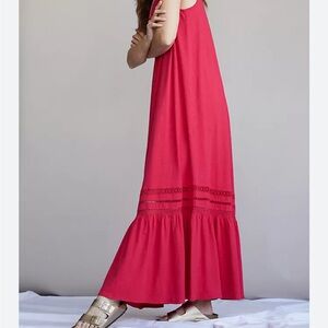 Anthropologie Saturday Sunday Trudie Lace Maxi Dress Size XS Red Pink
